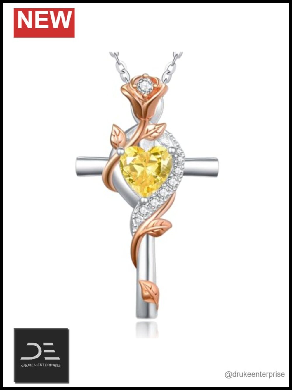 925 Sterling Silver Rose Cross Birthstone Pendant Necklace Women